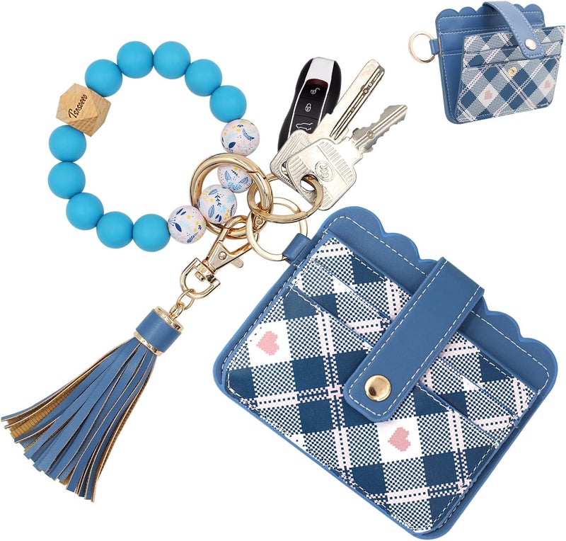 TSNSOEEO Keychain Wallet Wristlet Small Credit Card Holder Bracelet Key Chain Purse Bangle Tassel Beads Key Rings for Women - Image 1